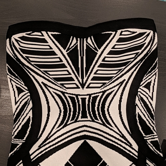 Black and White Strapless Bodycon Dress - Picture 2 of 5